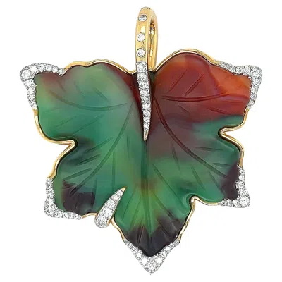 Pre-owned Valentin Magro Agate Leaf 18k Yellow Gold Diamond Pendant