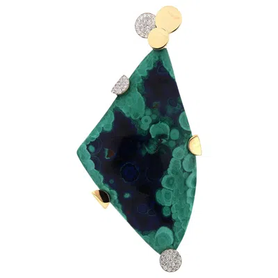 Pre-owned Valentin Magro Azurite Malachite And Diamond 18k Yellow Gold Pendant