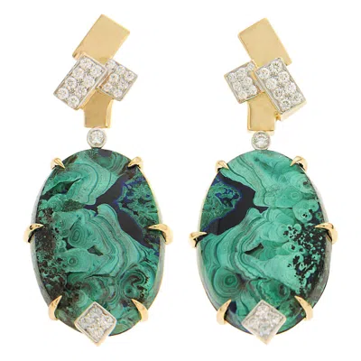 Pre-owned Valentin Magro Azurite Malachite Diamond 18k Yellow Gold Drop Earrings