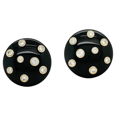 Pre-owned Valentin Magro Black Jade And Diamond 18k Yellow Gold Dome Earrings
