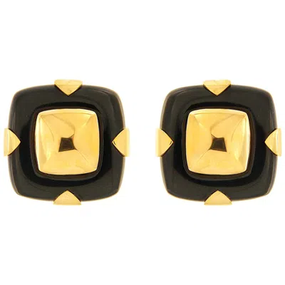 Pre-owned Valentin Magro Black Jade Cushion 18k Yellow Gold Clip-on Earrings