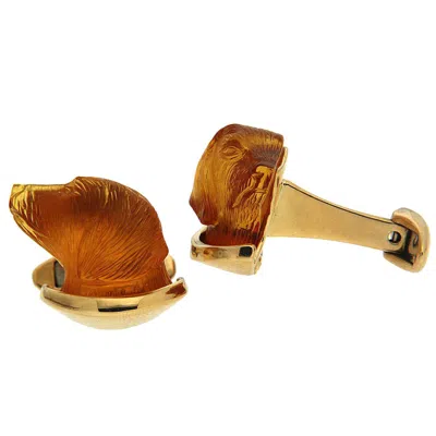 Pre-owned Valentin Magro Carved Amber Labrador 18k Yellow Gold Cufflinks