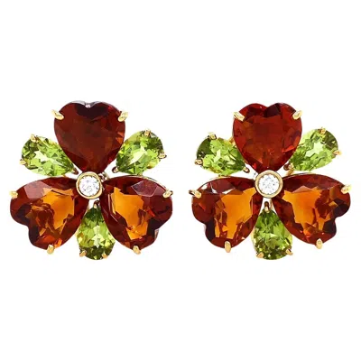 Pre-owned Valentin Magro Citrine Heart, Peridot, Diamond 18k Yellow Gold Earrings
