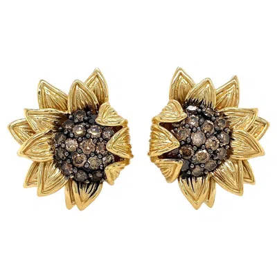 Pre-owned Valentin Magro Cognac Diamond Sunflower 18k Yellow Gold Earrings