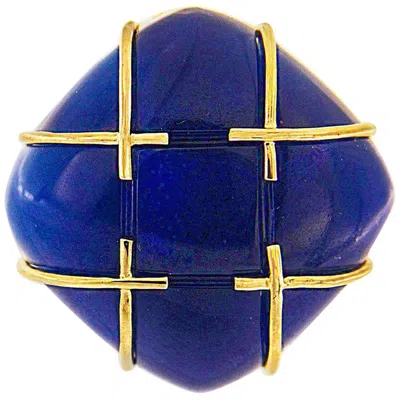 Pre-owned Valentin Magro Criss-cross Blue Agate 18k Yellow Gold Ring