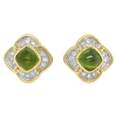 Pre-owned Valentin Magro Cushion Peridot Diamond 18k Yellow Gold Clover Earrings