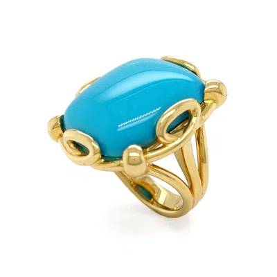 Pre-owned Valentin Magro Cushion Sleeping Beauty Turquoise 18k Yellow Gold Ring