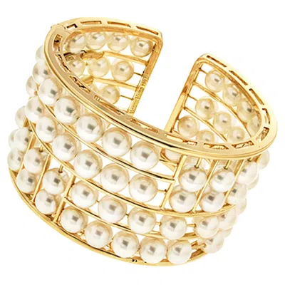 Pre-owned Valentin Magro Floating Akoya Pearl 18k Yellow Gold Cuff Bracelet