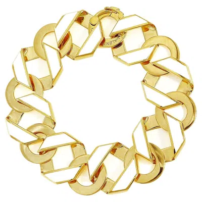 Pre-owned Valentin Magro Fold Over White Enamel 18k Yellow Gold Chain Link Bracelet
