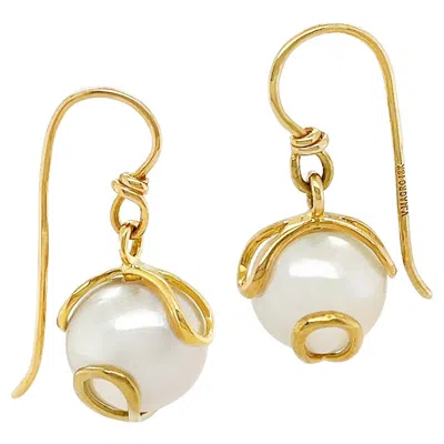 Pre-owned Valentin Magro Freshwater Pearl 18k Yellow Gold Wire Earrings