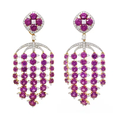 Pre-owned Valentin Magro Garnet, Rhodolite, Zircon Chandelier 18k Yellow Gold Earrings With Diamond