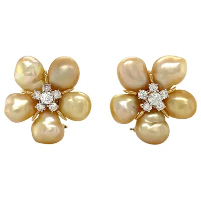 Pre-owned Valentin Magro Golden Keshi Pearl 18k Yellow Gold Cluster Earrings