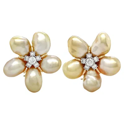 Pre-owned Valentin Magro Golden Keshi Pearl 18k Yellow Gold Diamond Cluster Earrings
