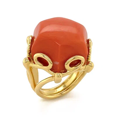 Pre-owned Valentin Magro Hexagon Red Coral 18k Yellow Gold Ring