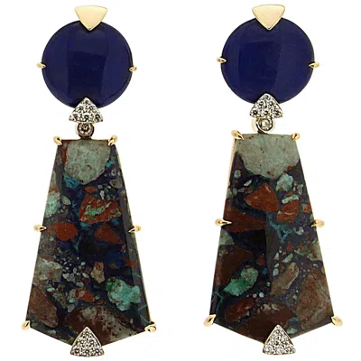Pre-owned Valentin Magro Lapis Lazuli Azurite Malachite Diamond 18k Yellow Gold Drop Earrings