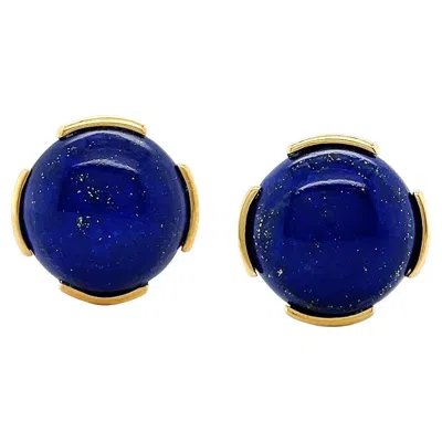Pre-owned Valentin Magro Lapis Lazuli Cabochon 18k Yellow Gold Clip-on Earrings