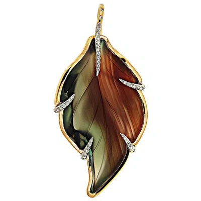 Pre-owned Valentin Magro Long Agate Leaf Diamond 18k Yellow Gold Pendant
