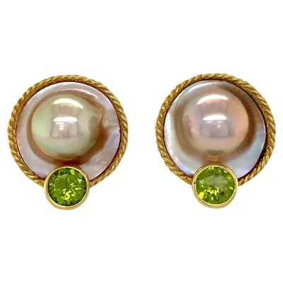 Pre-owned Valentin Magro Mabe Pearl And Peridot 18k Yellow Gold Braid Earrings