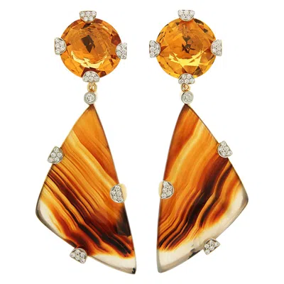 Pre-owned Valentin Magro Madeira Citrine, Montana Agate, Diamond 18k Yellow Gold Drop Earrings