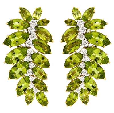 Pre-owned Valentin Magro Marquise Peridot Leaf Motif Diamond 18k Yellow Gold Earrings