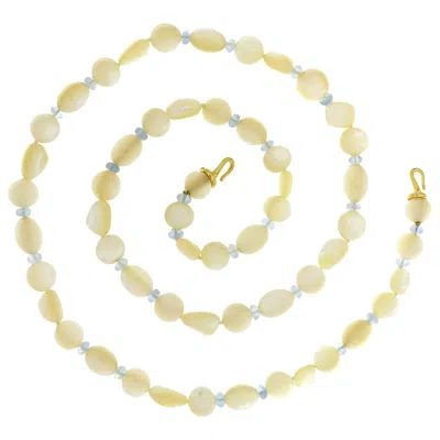 Pre-owned Valentin Magro Mother Of Pearl And Aquamarine Bead 18k Yellow Gold Necklace