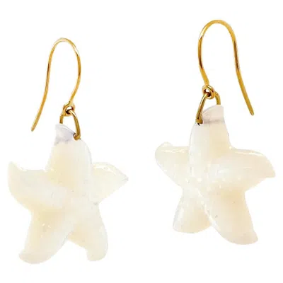Pre-owned Valentin Magro Mother Of Pearl Starfish 18k Yellow Gold Wire Earrings