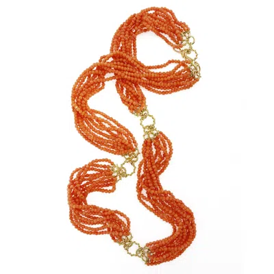 Pre-owned Valentin Magro Multi Strand Orange Pebble Coral Necklace In Red