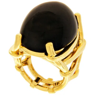 Pre-owned Valentin Magro Oval Cabochon Black Jade 18k Yellow Gold Trellis Ring