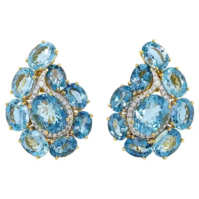 Pre-owned Valentin Magro Paisley Aquamarine And Diamond 18k Yellow Gold Earrings