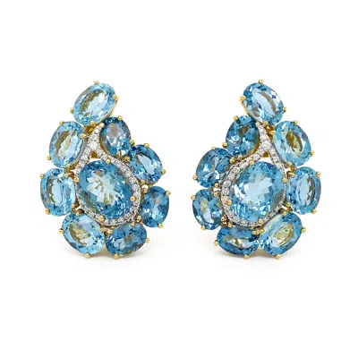Pre-owned Valentin Magro Paisley Aquamarine Diamond 18k Yellow Gold Earrings