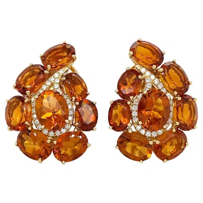 Pre-owned Valentin Magro Paisley Madeira Citrine Diamond 18k Yellow Gold Earrings