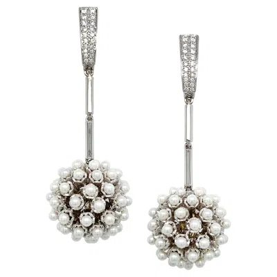 Pre-owned Valentin Magro Pearl And Diamond Ball 18k White Gold Drop Earrings