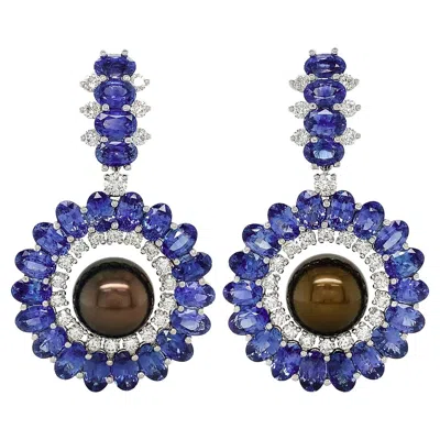 Pre-owned Valentin Magro Platinum Blue Sapphire And Tahitian Pearl Drop Earrings