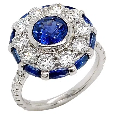 Pre-owned Valentin Magro Platinum Sapphire And Diamond Halo Ring In Blue