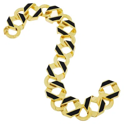 Pre-owned Valentin Magro Reversible Fold Over Small Black Enamel 18k Yellow Gold Link Bracelet