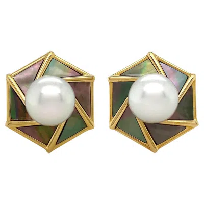 Pre-owned Valentin Magro South Sea And Mother Of Pearl 18k Yellow Gold Earrings