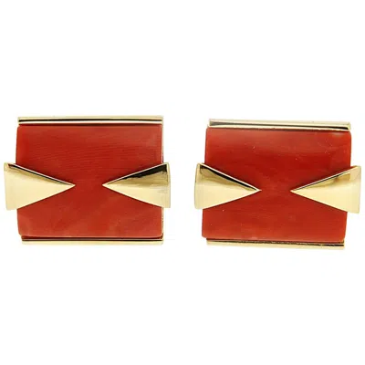 Pre-owned Valentin Magro Special Cut Rectangle Red Coral 18k Yellow Gold Cufflinks
