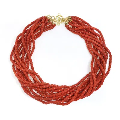 Pre-owned Valentin Magro Ten Strand Sardinian Red Coral 18k Yellow Gold Necklace