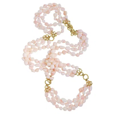 Pre-owned Valentin Magro Three-strand Angel Skin Coral Nugget 18k Yellow God Necklace
