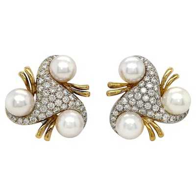 Pre-owned Valentin Magro Triangular Diamond And Pearl Earrings In 18k Yellow And White Gold Earrings