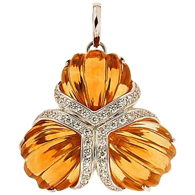 Pre-owned Valentin Magro Triple Fan Carved Citrine And Diamond 18k Yellow Gold Pendant