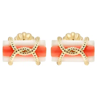 Pre-owned Valentin Magro Triple Tube Coral 18k Yellow Gold Wire Cufflinks