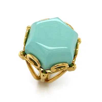 Pre-owned Valentin Magro Turquoise Hexagon 18k Yellow Gold Ring