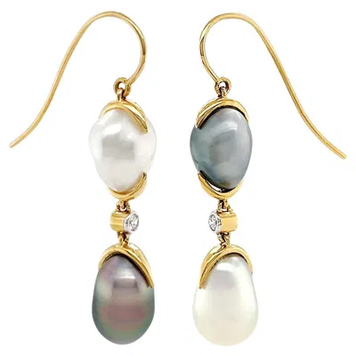 Pre-owned Valentin Magro White And Tahitian Keshi Pearl Diamond Wire Drop Earrings