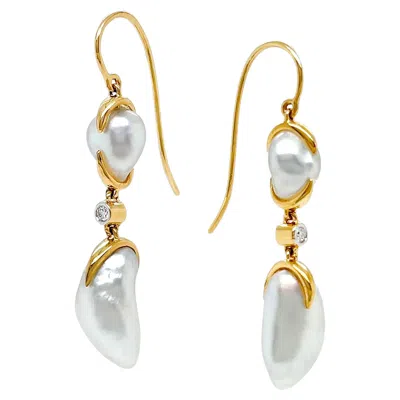 Pre-owned Valentin Magro White Keshi And Diamond 18k Yellow Gold Drop Earrings