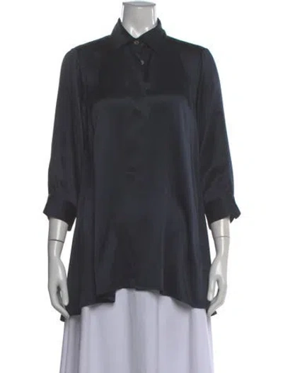 Pre-owned Valentina Kova Satin Three-quarter Sleeve Blouse In Blue
