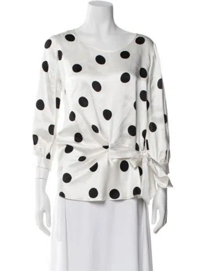 Pre-owned Valentina Kova Silk Polka Dot Print Blouse In White