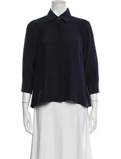 Pre-owned Valentina Kova Silk Three-quarter Sleeve Blouse In Blue