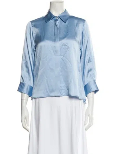 Pre-owned Valentina Kova Silk Three-quarter Sleeve Button-up Top In Blue