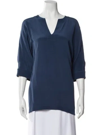Pre-owned Valentina Kova Silk V-neck Blouse In Blue